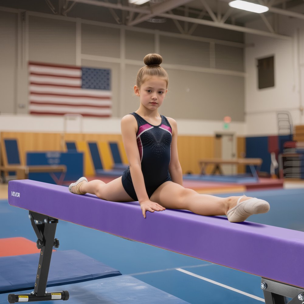 VEVOR Schwebebalken Gymnastik Kinder 241 cm Höhenverstellbar (5-stufig/170/380470/540/565mm), 158,7 kg belastbarer Gymnastikbalken Turnbalken, Balance Balken Balancierbalken für Fitnessstudio, Lila