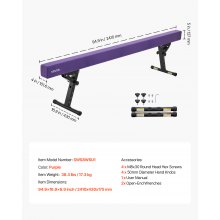 VEVOR Schwebebalken Gymnastik Kinder 241 cm Höhenverstellbar (5-stufig/170/380470/540/565mm), 158,7 kg belastbarer Gymnastikbalken Turnbalken, Balance Balken Balancierbalken für Fitnessstudio, Lila