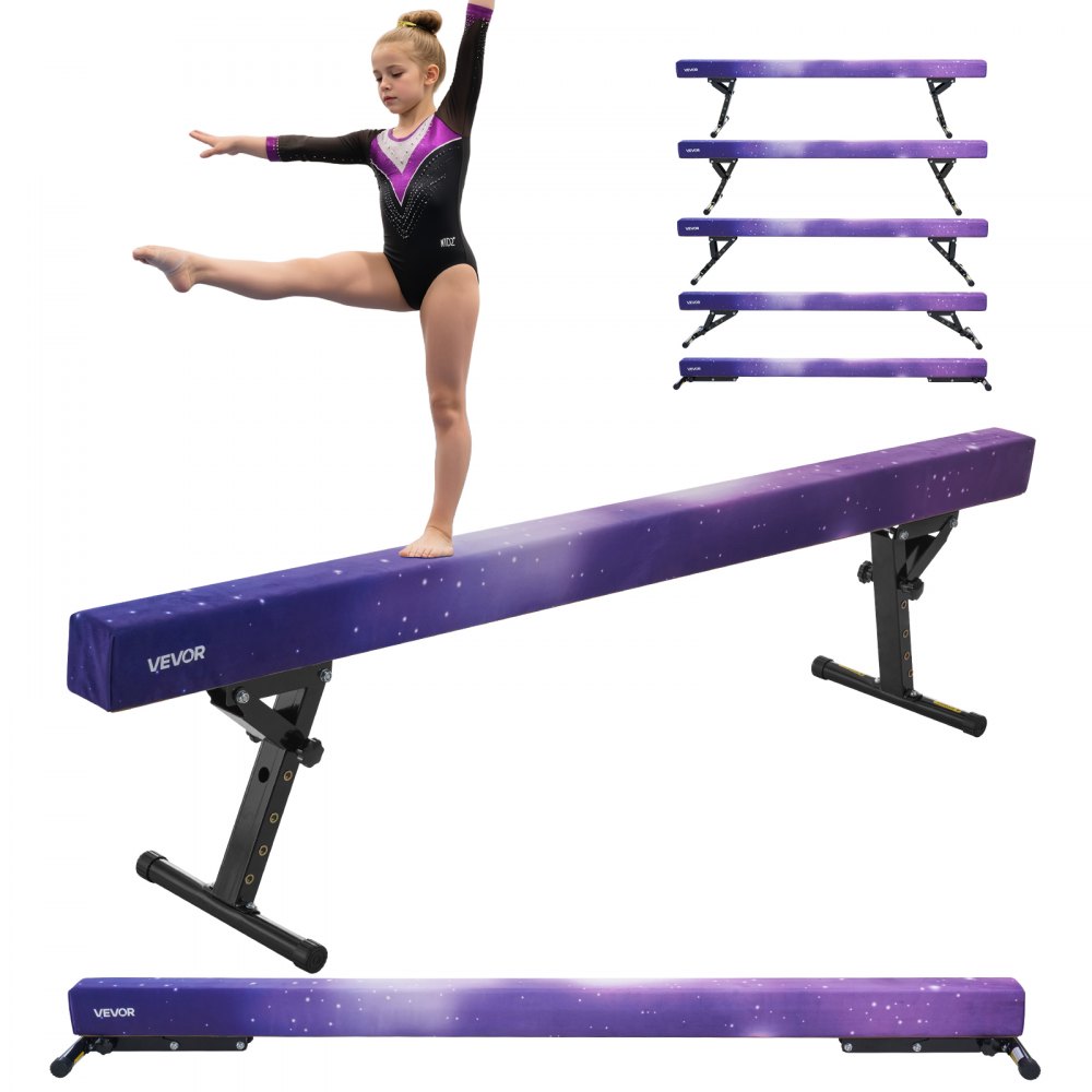 VEVOR Schwebebalken Gymnastik Kinder 241 cm Höhenverstellbar (5-stufig), 158,7 kg belastbarer Gymnastikbalken Turnbalken, Balance Balken Balancierbalken für Fitnessstudio, Galaxy