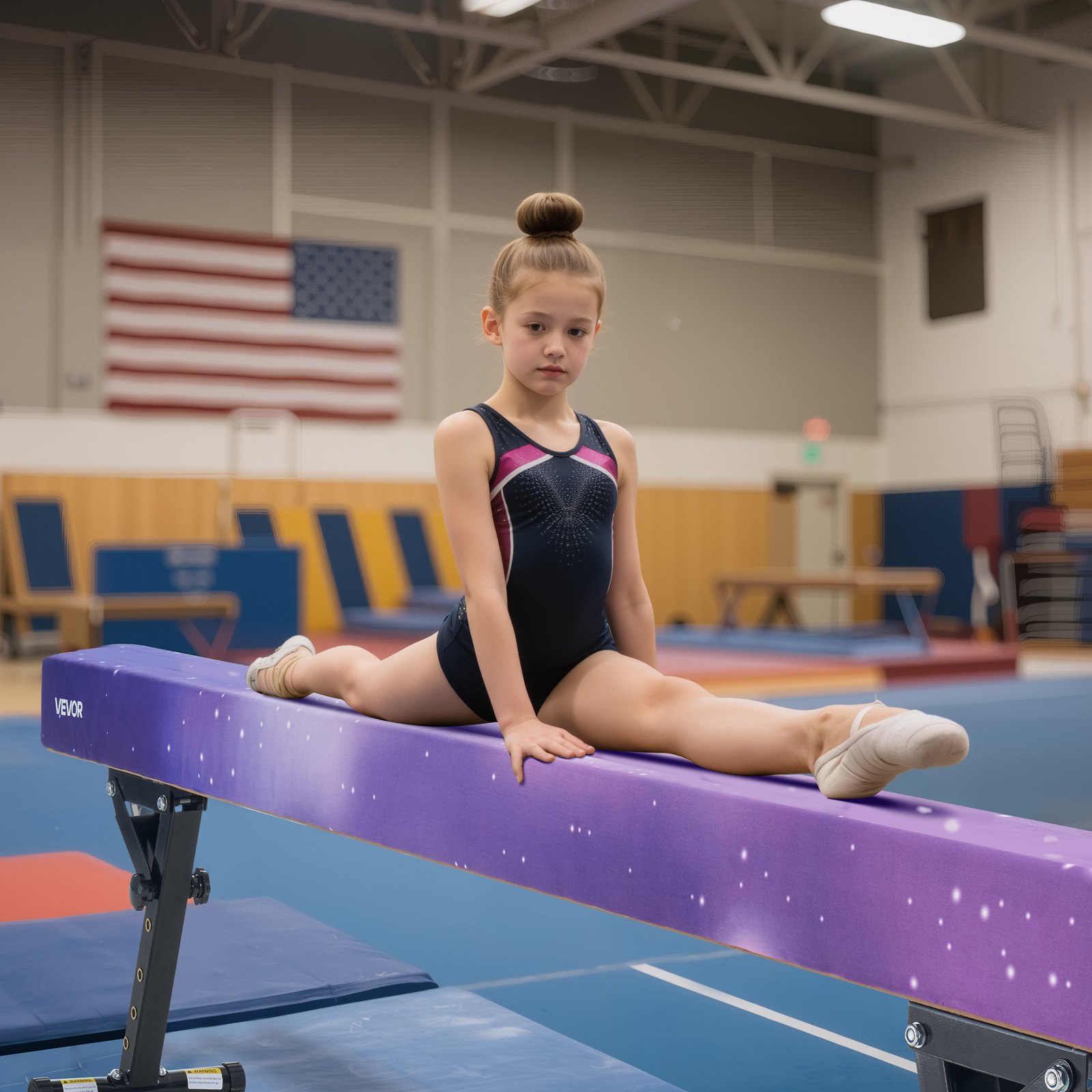 VEVOR Schwebebalken Gymnastik Kinder 241 cm Höhenverstellbar (5-stufig), 158,7 kg belastbarer Gymnastikbalken Turnbalken, Balance Balken Balancierbalken für Fitnessstudio, Galaxy