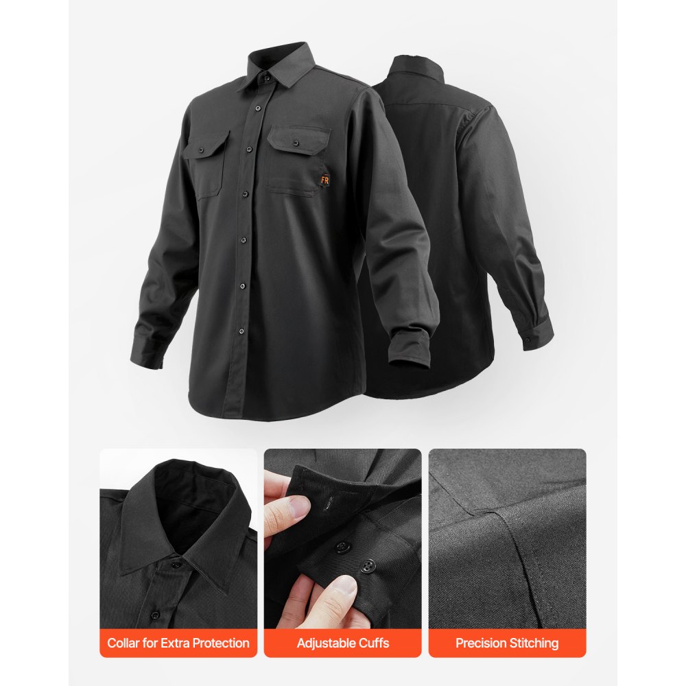VEVOR Flame Retardant Welding Jacket – Size XL, FR Welding Jacket made of Cotton, Safety Jacket with Collar, Adjustable Cuffs and Pockets, Meets ATPV 9.2 cal/cm² Arc Rating