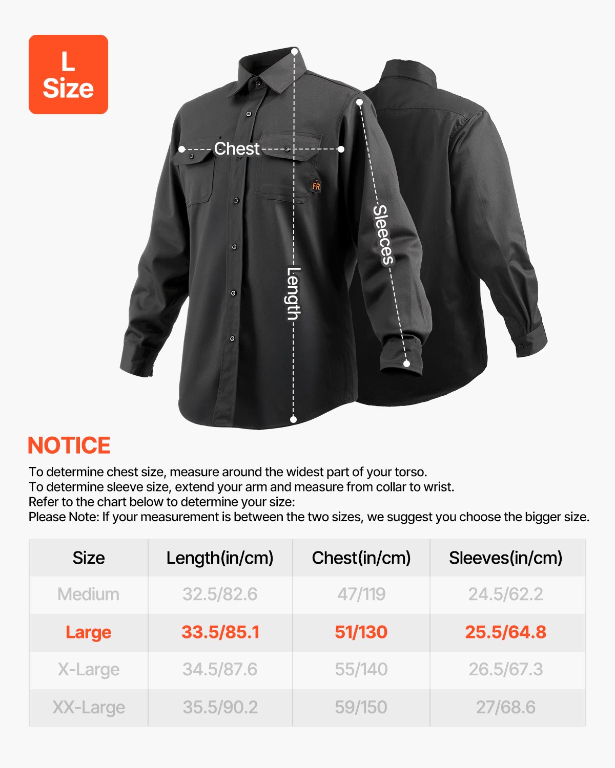 VEVOR Flame Retardant Welding Jacket, 7 oz. FR Work Jacket for Men, Machine Washable Heat Resistant Cotton Welding Shirt, Meets ATPV 9.2 cal/cm² Arc Rating – Size L