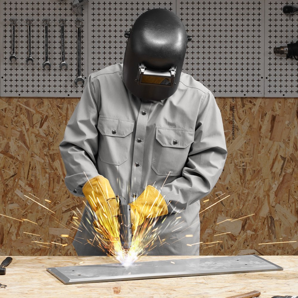 VEVOR FR-Arbeitsjacke für Herren, Flammhemmende Schweißerjacke, maschinenwaschbares hitzebeständiges Schweißerhemd aus Baumwolle, erfüllt ATPV 9,2 cal/cm² Lichtbogenbewertung – Größe XXL, Grau