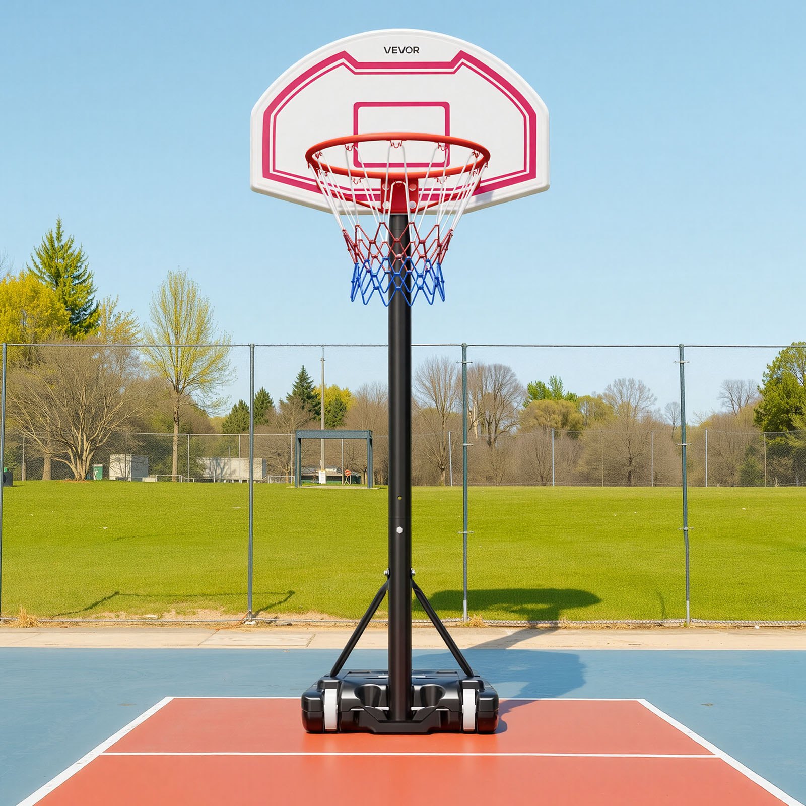 VEVOR tragbarer Basketballständer, 1,6 bis 2,1 m höhenverstellbarer Basketballkorb, verstellbare Basketballanlage mit Nylonnetz & Rollen, tragbares Backboard-Set für Terrassen Poolrand