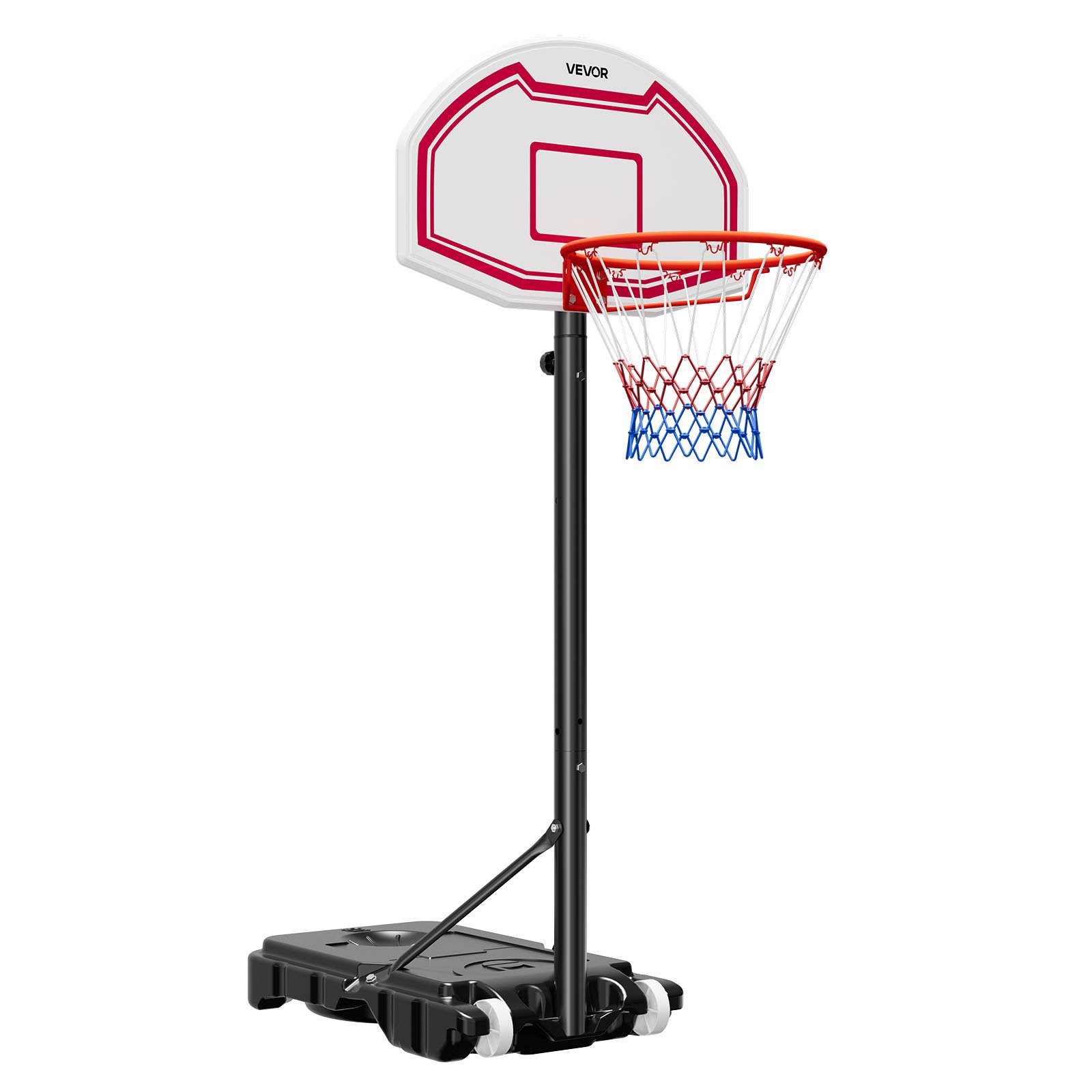 VEVOR tragbarer Basketballständer, 1,6 bis 2,1 m höhenverstellbarer Basketballkorb, verstellbare Basketballanlage mit Nylonnetz & Rollen, tragbares Backboard-Set für Terrassen Poolrand