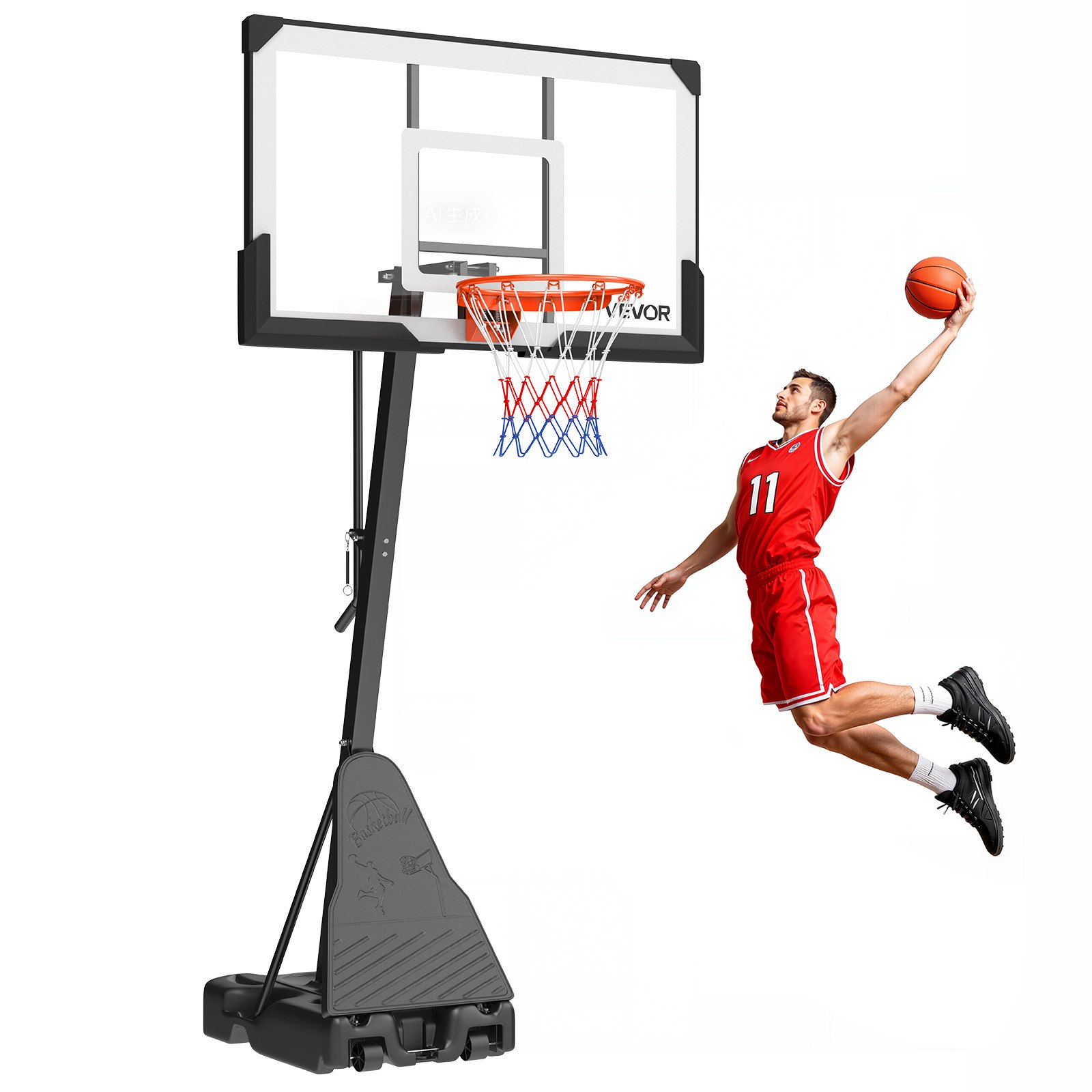 VEVOR tragbarer Basketballständer, 2,3-3,05 m höhenverstellbarer (manuell) Basketballkorb, Basketballanlage mit 139 cm PC-Rückwand, Basketballkorsystem Backboard-Set für Terrassen Schulen