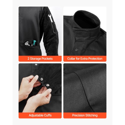 LeaSeek Schweißerjacke – Flammhemmend (FR) Aus Baumwolle, Mit Ledermanschetten & Nackenschutz, Für Damen & Herren