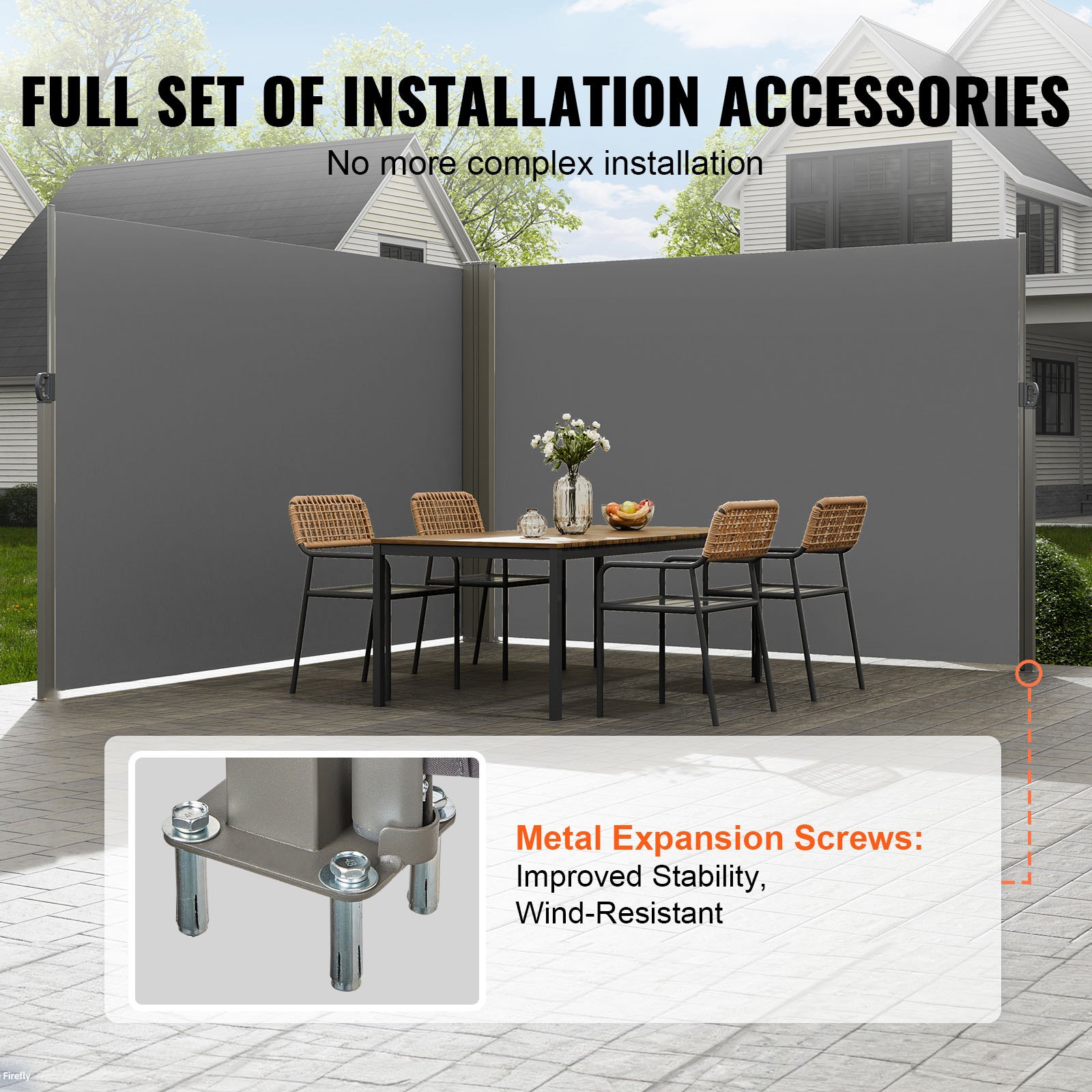 VEVOR Seitenmarkise 200 x 600 cm Seitenwandmarkise aus 180 g/m² Polyestergewebe mit PU-Beschichtung Markise einziehbarer Griff mit Federmechanismus Sichtschutz Blickschutz für Balkone Innenhöfe Grau