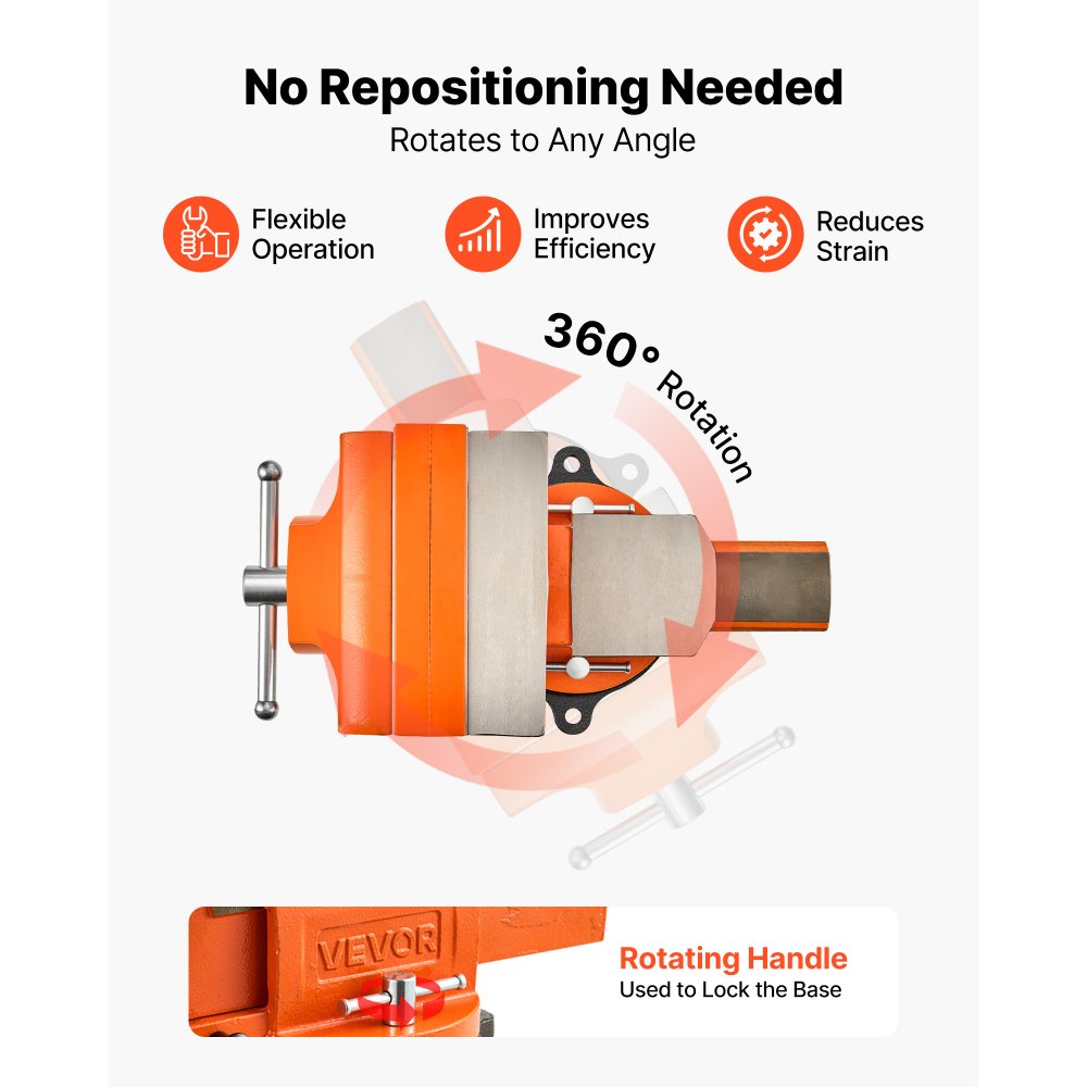 VEVOR Werkbankschraubstock 203 mm Backenbreite Schraubstock 360° Drehbar, für Sägen, Schleifen, Bohren und Rohrschneiden, 25 kN Spannkraft, mit Schnellspannhebel, Amboss, Schrauben und Muttern