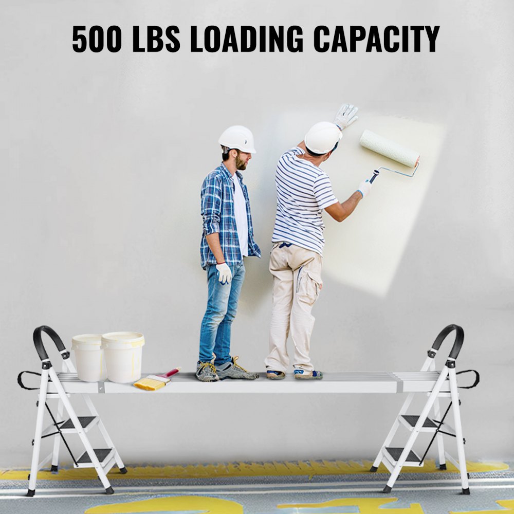 VEVOR Teleskop-Arbeitsplanke aus Aluminium, 2,4–3,9 m, 227 kg Tragkraft, 31,8 cm breites Aluminium-Gerüstbrett, Verlängerungs-Bühnenbrett mit rutschfester Plattform, Gerüstleiter-Zubehör