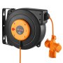 VEVOR Retractable Extension Cord Reel 15 M Heavy Duty 16AWG / 3C Orange, for Ceiling/Wall Mount, Overheat Protection, Automatic Retractable Power Cord, Lighted Triple Tap, with 180° Swivel Bracket