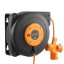 VEVOR Kabeltrommel 20 m 3000 W Automatischer Kabelaufroller 16 AWG/3-adrig, zur Decken-/Wandmontage, 3 Steckdosen, 56 °C Überhitzungsschutz, Beleuchtete Dreifachsteckdose, mit 180°-Schwenkhalterung