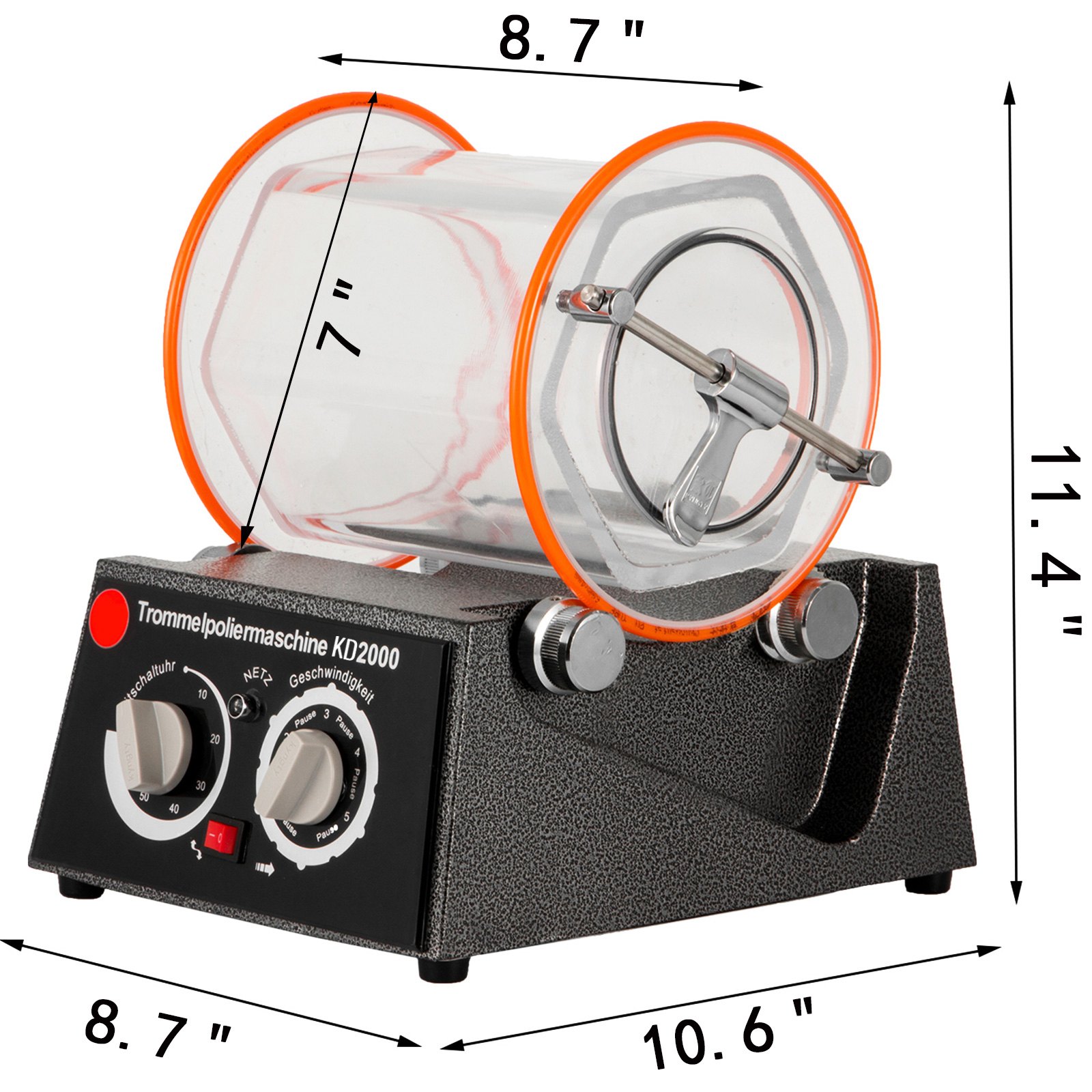 VEVOR Polierer Poliertrommel aus zähem Polycarbonat 5 Kg Oberflächenpolierer 60 W Schmuck Polieren Dreh-Tumble Labor Kugelmühle rutschfest
