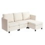 VEVOR Ecksofa Eckcouch Schlafsofa mit verstecktem Stauraum, Couch mit Ottomane & hochelastischem Schaumstoff, gepolstertes Sofa (3 Sitzer) mit Massivholzrahmen für Wohnzimmer Schlafzimmer, Beige