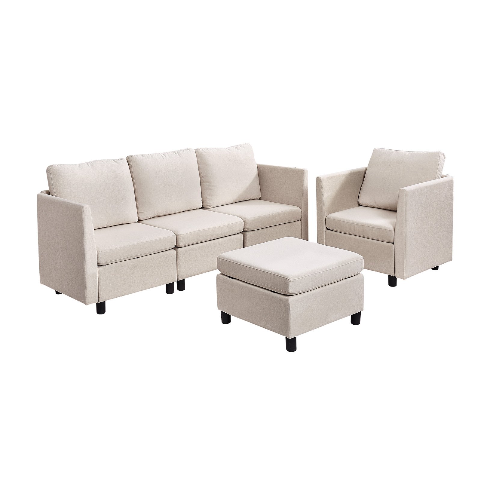 VEVOR Ecksofa Eckcouch Schlafsofa mit verstecktem Stauraum, modularer Couch mit hochelastischem Schaumstoff, gepolstertes Sofa (5 Sitzer) mit Massivholzrahmen für Wohnzimmer Schlafzimmer, Beige