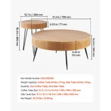 VEVOR 2-tlg. Rundes Wohnzimmertisch-Set 796mm Couchtisch mit 1 Beistelltisch