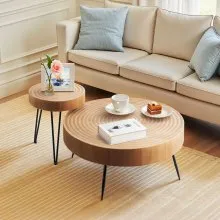 VEVOR 2-tlg. Rundes Wohnzimmertisch-Set 796mm Couchtisch mit 1 Beistelltisch