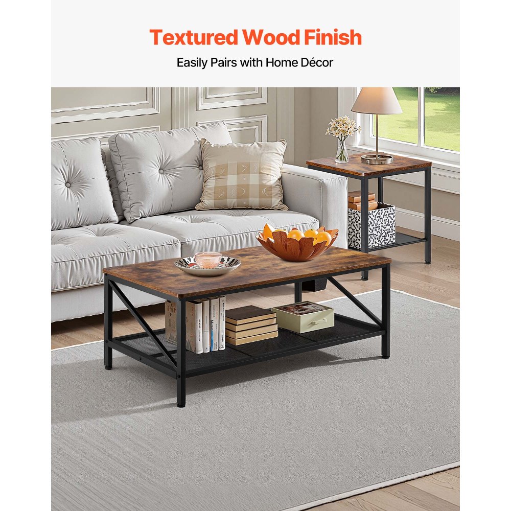 VEVOR 3-teiliges Wohnzimmertisch-Set, (105 cm lang) Industrie-Couchtisch mit 2 quadratischen Beistelltischen (45 cm lang), Sofatisch-Sets mit Metallbeinen, Satztische für Büro Wohnzimmer Wohnung