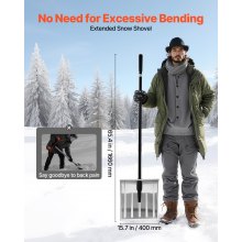 VEVOR Schneeschaufel, 400 mm breite Schneeräumer aus Aluminiumlegierung, Schneeschieber, Schneeschippe, Schneeschüppet, abnehmbares & leichtes Schneeräumwerkzeug für Garten, Auto, Camping