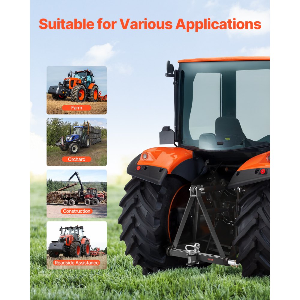 VEVOR 3-Punkt-Anhängerkupplung mit 1-7/8 Zoll Empfänger, 3-Punktaufnahme, 2721 kg, Traktor-Anhängerkupplungsadapter, kompatibel mit Kubota, Mahindra, John Deere, Massey Ferguson, 505x575x130mm