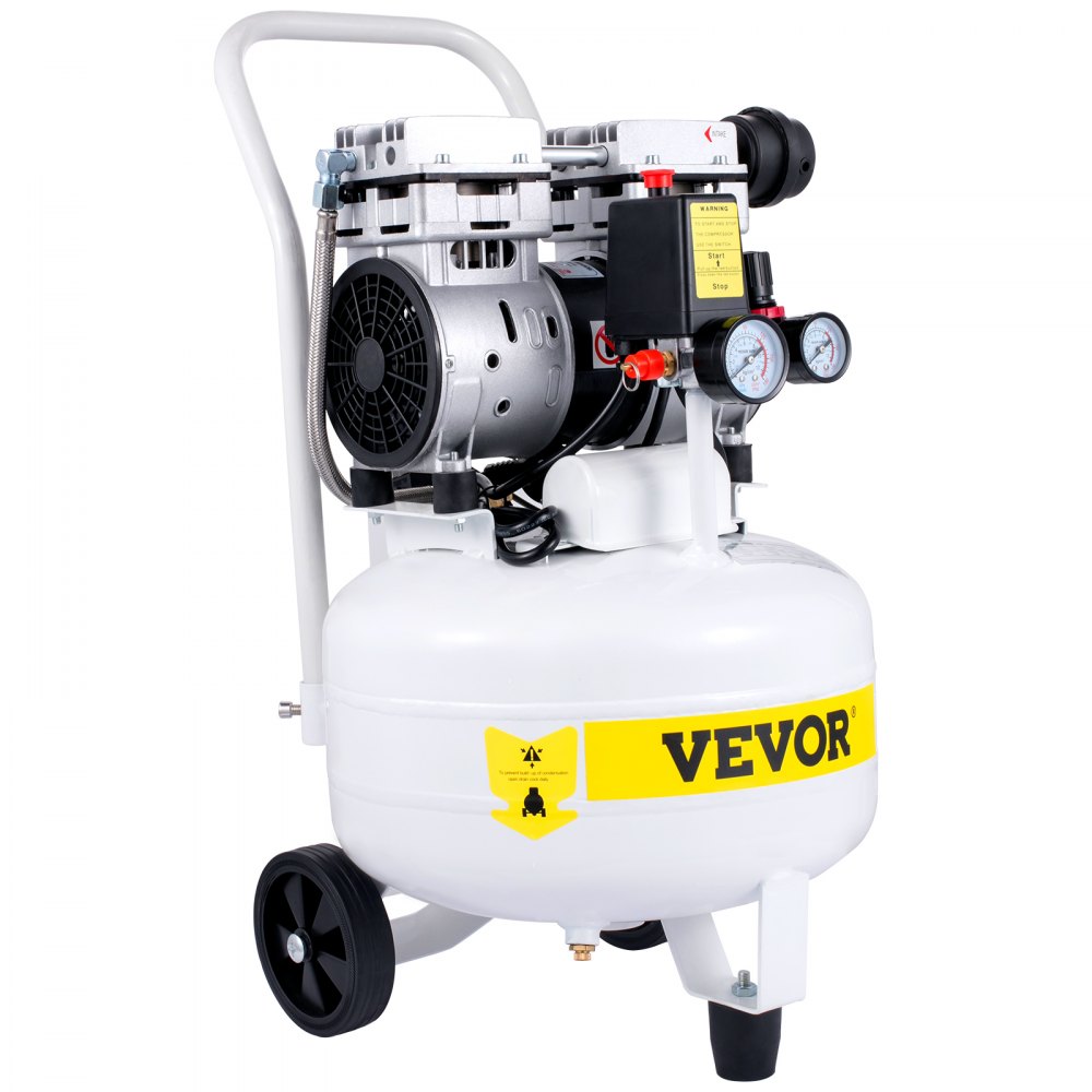 VEVOR Silent Flüsterkompressor 25L Druckluftkompressor 1PS/750W Leise Ölfrei Kompressor 115PSI + 1,2m Kabel Flüster-Lautstärke ≤ 58dB Luftkompressor 1440U/min Ideal für Werkstatt Reifen Fahrrad