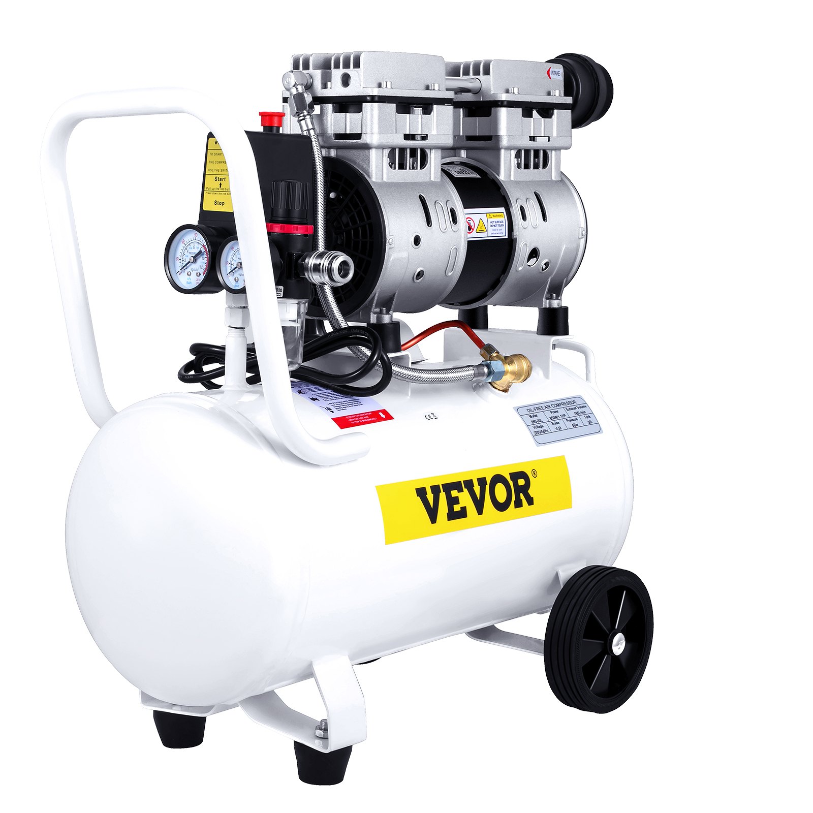 VEVOR Silent Flüsterkompressor 30L Druckluftkompressor 1,1PS/850W Leise Ölfrei Kompressor 115PSI CFM5,9 Flüster-Lautstärke ≤ 58dB Luftkompressor 1440U/min Weiß Ideal für Werkstatt Reifen Fahrrad