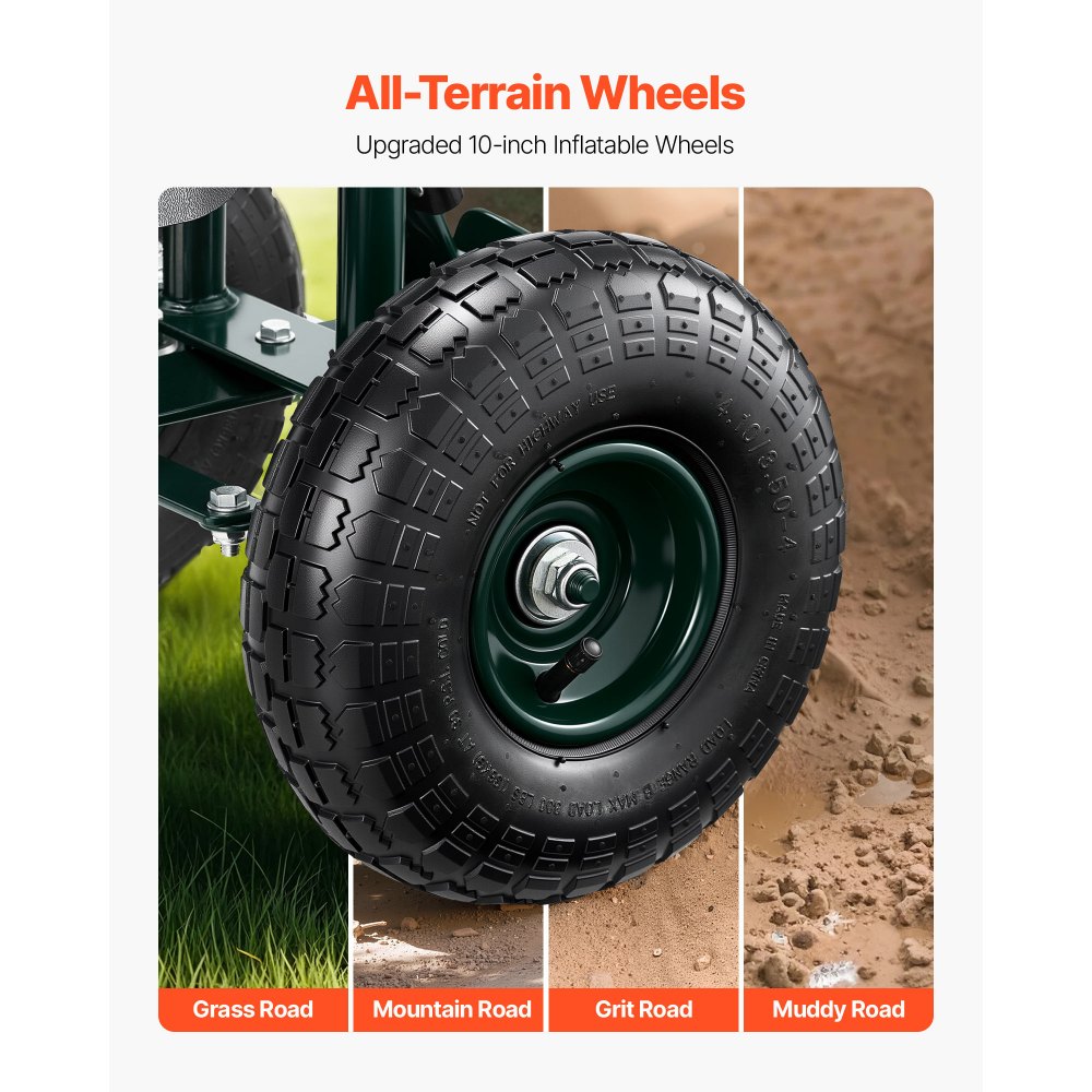 VEVOR Mobiler Gartensitz 810x480x690/770 mm, Gartenrollsitz mit höhenverstellbarer & um 360° drehbarer Sitzfläche, Tragkraft 180 kg, Rückenlehne & Werkzeugaufbewahrung, für Garten, Hof, Terrasse