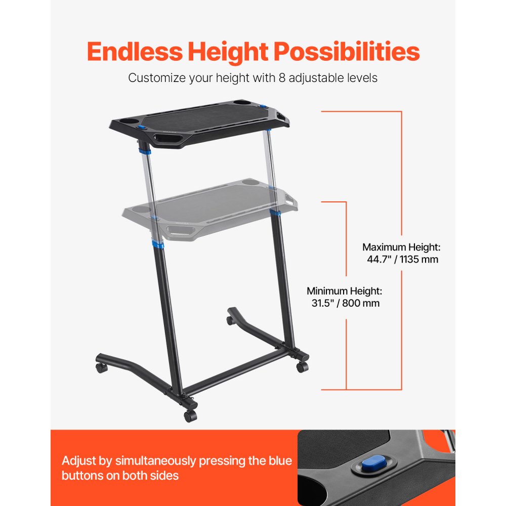 VEVOR stationary folding adjustable exercise bike and treadmill table with lockable wheels, non-slip fitness table with multiple slots for exercise bikes and handlebars