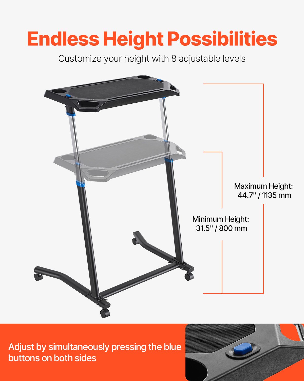 VEVOR stationary folding adjustable exercise bike and treadmill table with lockable wheels, non-slip fitness table with multiple slots for exercise bikes and handlebars