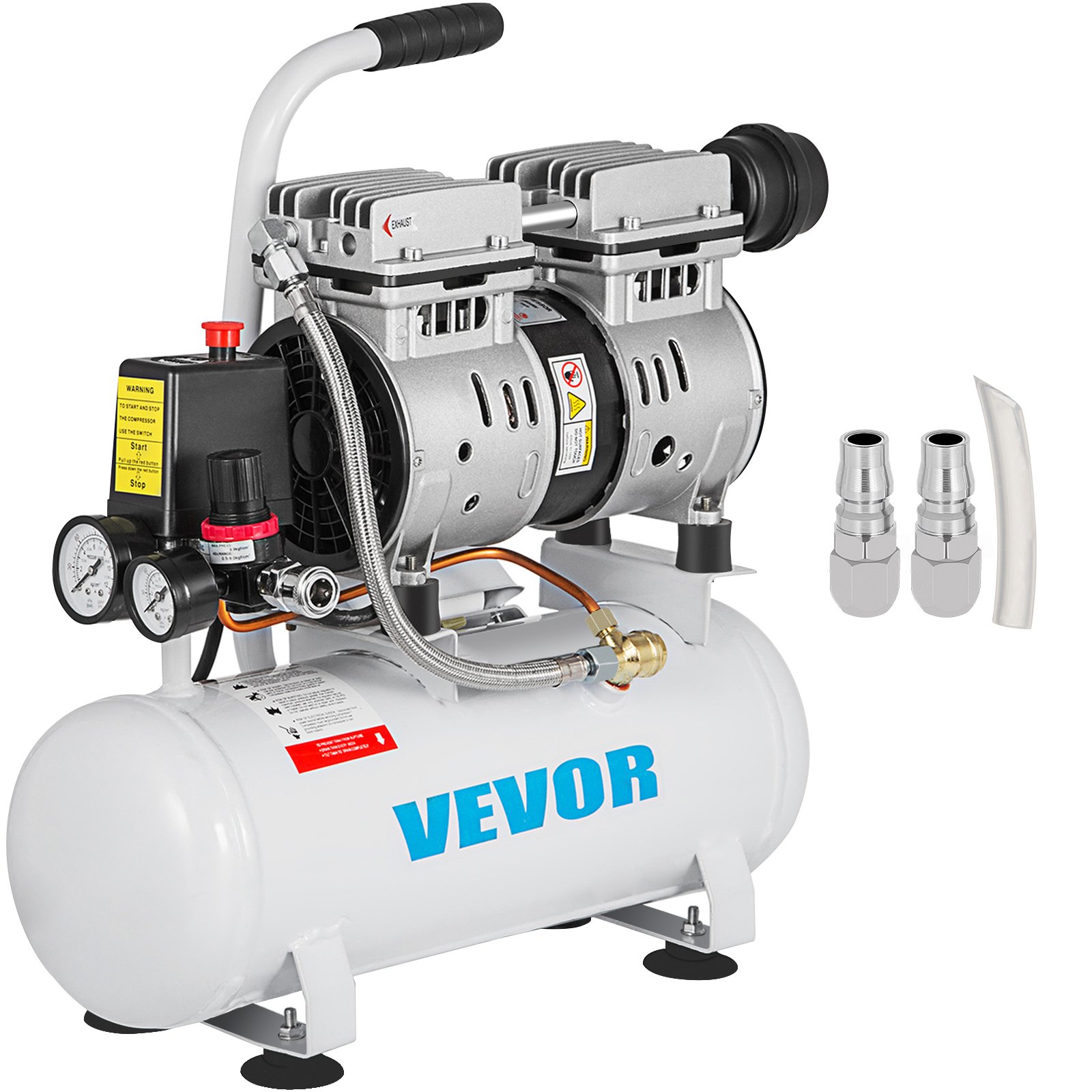 VEVOR 9L Leiser Kompressor Druckluft 550W Druckluftkompressor Flüsterkompressor Luftabgabe Extra Ölfreier Luftkompressor mit Kupferrohr