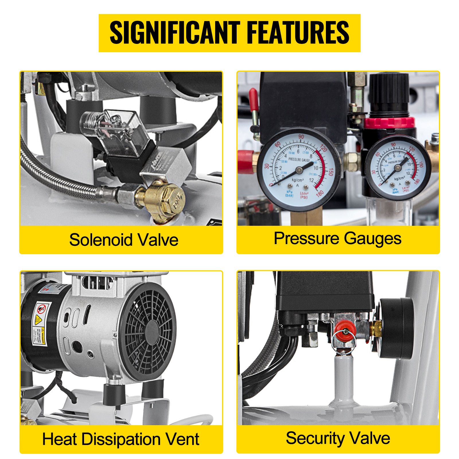 VEVOR Druckluftkompressor, 30L Luftkompressor 750W Luftabgabe Extra Leiser Ölfreier Luftkompressor mit Magnetventil