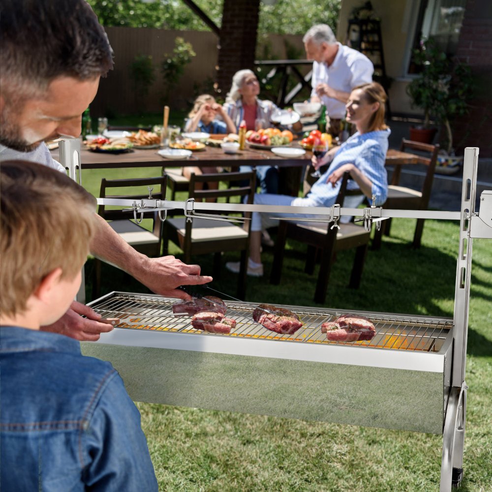 VEVOR 150 Pfund Rotisserie Grillbräter, 40 W BBQ kleines Schweinelamm Rotisserie Bräter, 127 cm Edelstahl Holzkohle Spieß Rotisserie Röster Grill für Camping und Outdoor Grill