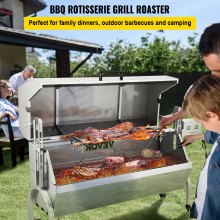 VEVOR Rotisserie-Grill, Edelstahl, Schweinelamm, Haubenbräter, 127 cm, elektrischer Holzkohlespieß, mit 40-W-Motor und höhenverstellbaren, feststellbaren Rollen, mit Deckel, für Outdoor, Camping usw.