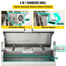 VEVOR Rotisserie-Grill, Edelstahl, Schweinelamm, Haubenbräter, 127 cm, elektrischer Holzkohlespieß, mit 40-W-Motor und höhenverstellbaren, feststellbaren Rollen, mit Deckel, für Outdoor, Camping usw.