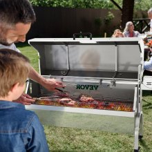 VEVOR Rotisserie-Grill, Edelstahl, Schweinelamm, Haubenbräter, 127 cm, elektrischer Holzkohlespieß, mit 40-W-Motor und höhenverstellbaren, feststellbaren Rollen, mit Deckel, für Outdoor, Camping usw.