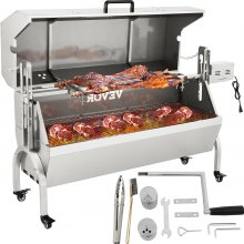 VEVOR Rotisserie-Grill, Edelstahl, Schweinelamm, Haubenbräter, 127 cm, elektrischer Holzkohlespieß, mit 40-W-Motor und höhenverstellbaren, feststellbaren Rollen, mit Deckel, für Outdoor, Camping usw.