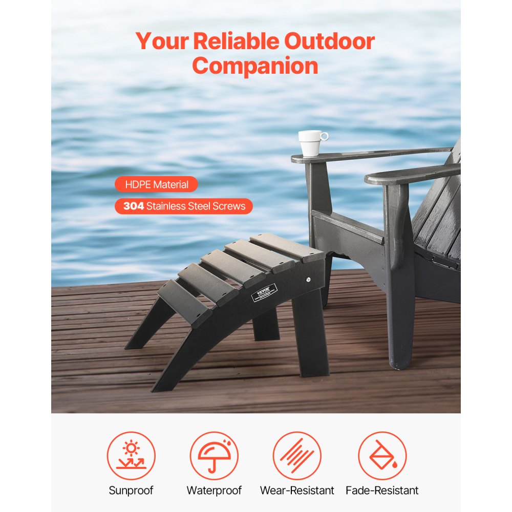 VEVOR Fußstütze für Adirondack-Stühle, 475x500x330 mm, klappbarer Adirondack-Ottomane aus HDPE-Kunststoff, Gartenstuhl weit verbreitet für Außenbereich, Veranda, Pool, Rasen, Hinterhof, schwarz
