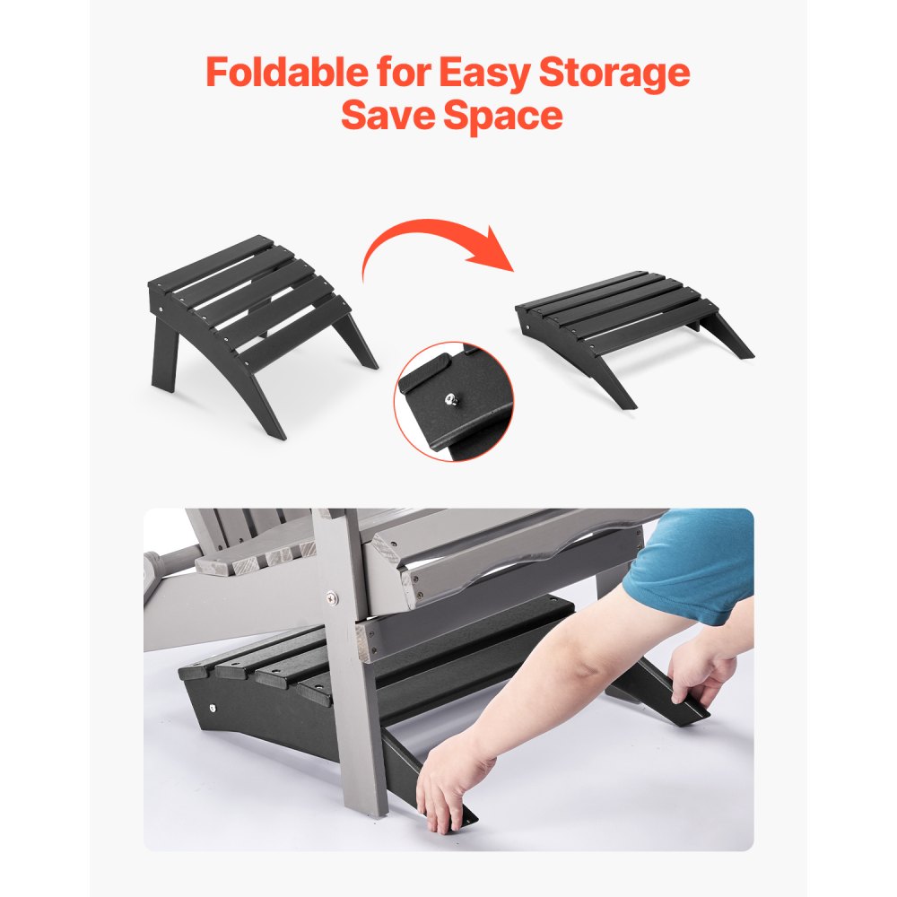 VEVOR Fußstütze für Adirondack-Stühle, 475x500x330 mm, klappbarer Adirondack-Ottomane aus HDPE-Kunststoff, Gartenstuhl weit verbreitet für Außenbereich, Veranda, Pool, Rasen, Hinterhof, schwarz