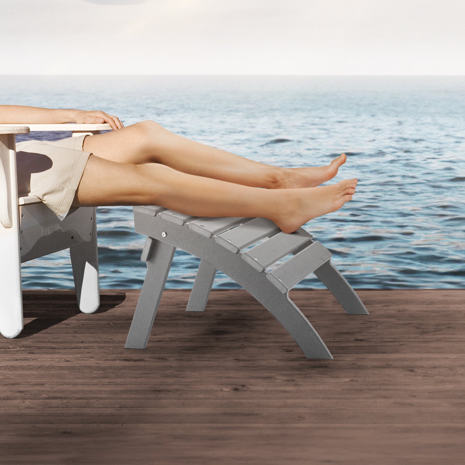 VEVOR Fußstütze für Adirondack-Stühle, 547x480x377 mm, klappbarer Adirondack-Ottomane aus HDPE-Kunststoff, Gartenstuhl, weit verbreitet für Außenbereich, Veranda, Pool, Rasen, Hinterhof, grau