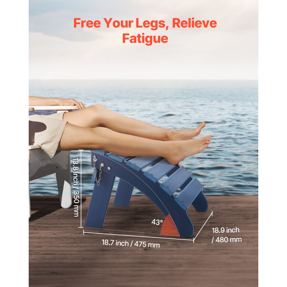 VEVOR Footrest for Adirondack Chairs, 475x480x350 mm, Foldable Adirondack Ottoman Made of HDPE Plastic, Garden Chair, Widely Used for Outdoor Use, Porch, Pool, Lawn, Backyard, Blue