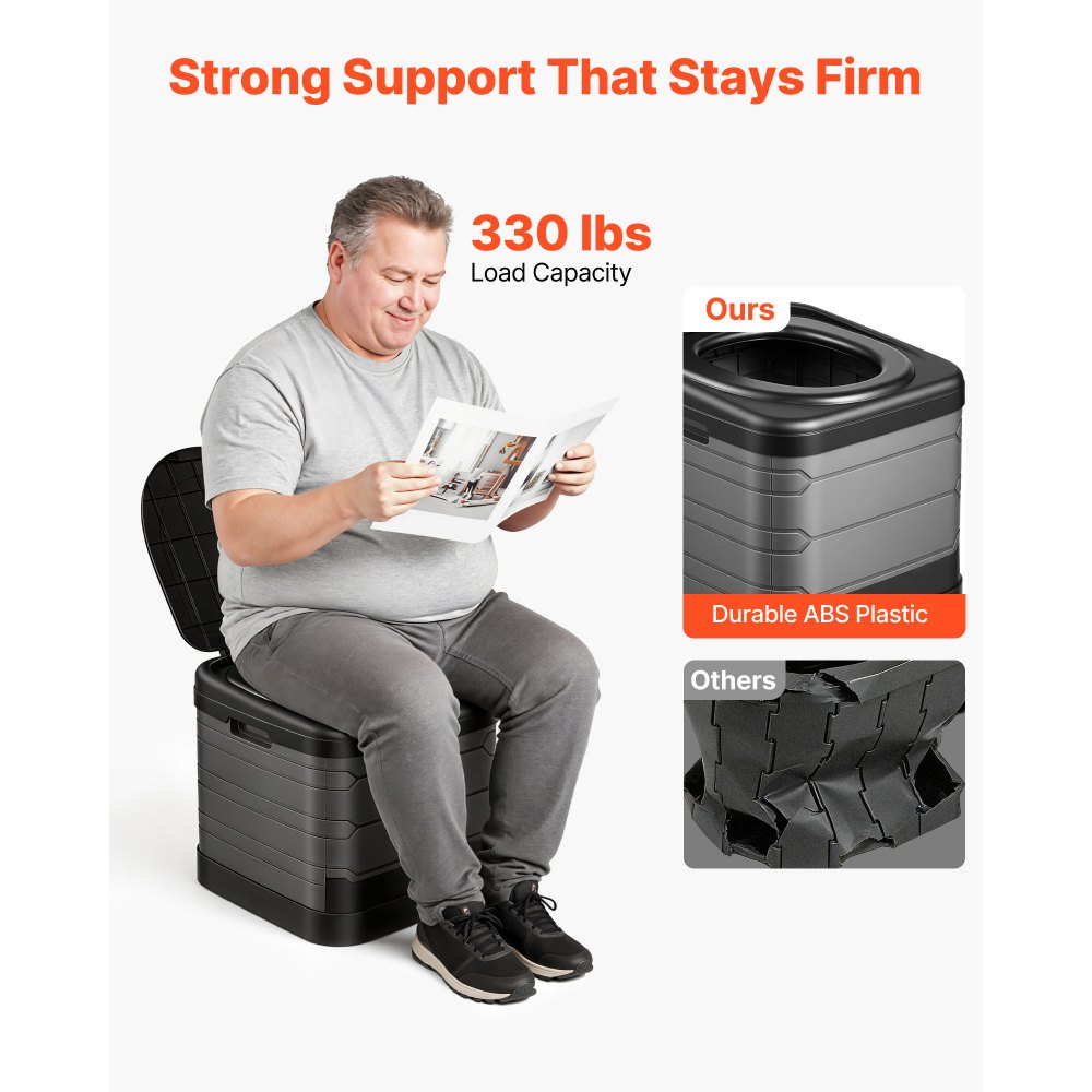 VEVOR Portable Toilet, 150 kg Load Capacity, Folding Camping Toilet for Adults, Outdoor Travel Potty with Carry Bag, Trash Bags, Suitable for Home Use, RV Travel, Camping, Hiking, Boating, Car, Trips