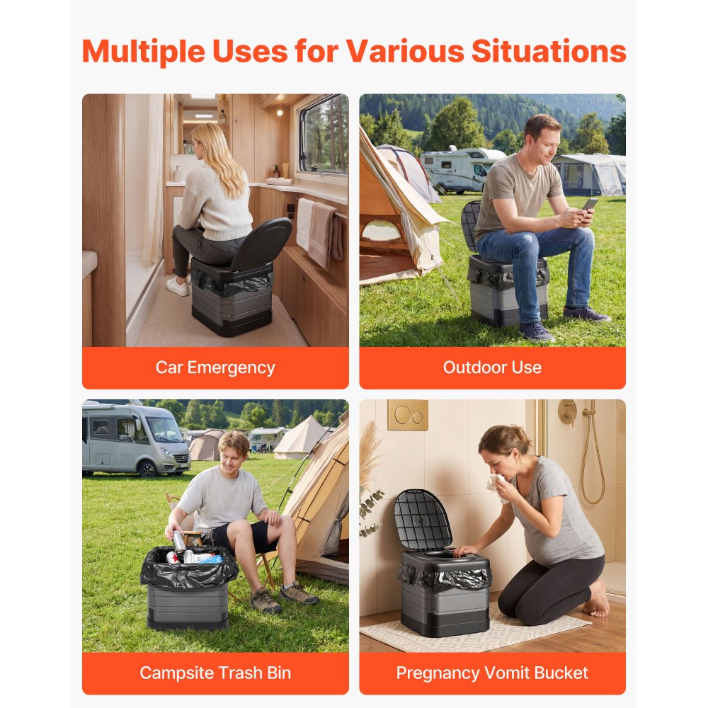 VEVOR Portable Toilet, 150 kg Load Capacity, Folding Camping Toilet for Adults, Outdoor Travel Potty with Carry Bag, Trash Bags, Suitable for Home Use, RV Travel, Camping, Hiking, Boating, Car, Trips