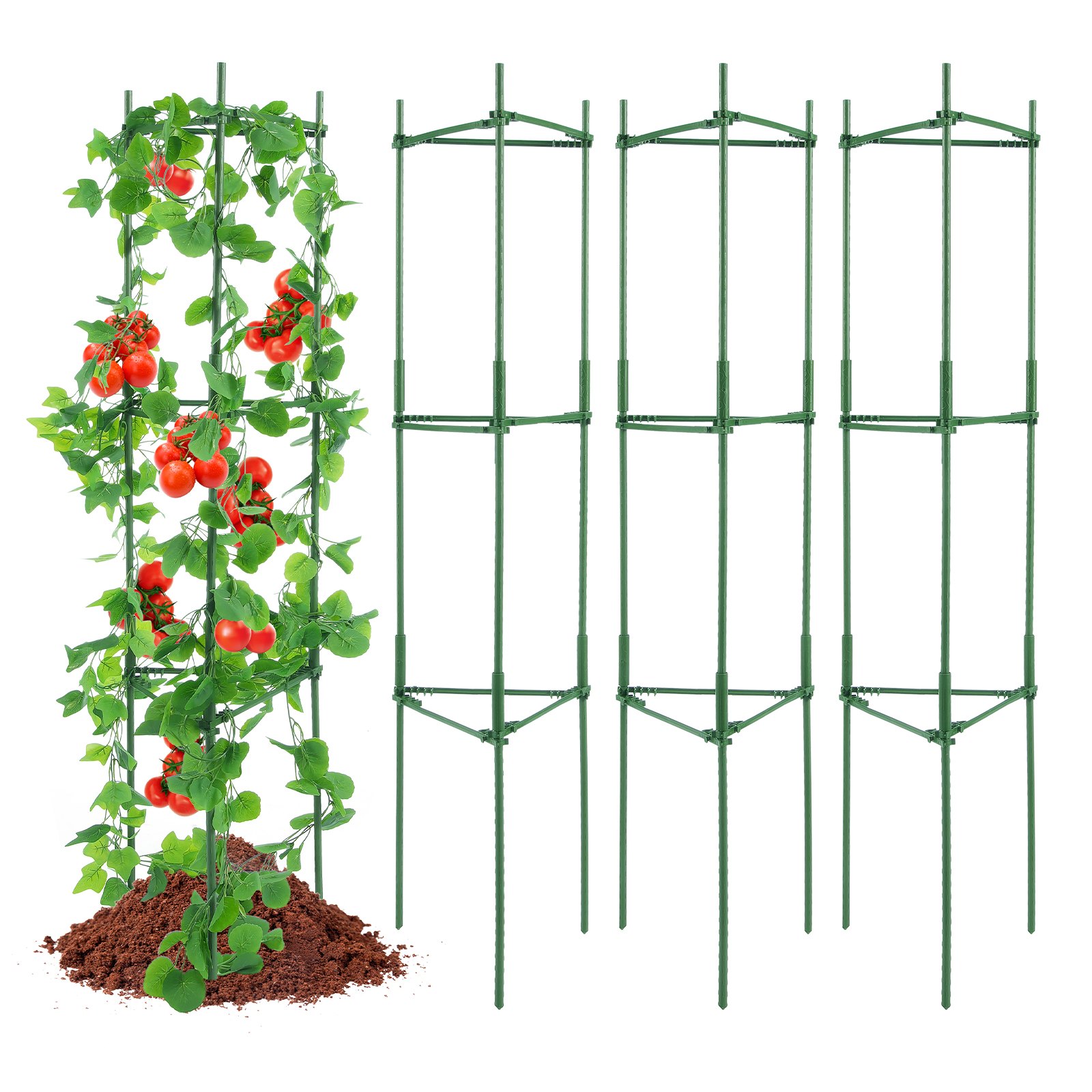 VEVOR 4er-Pack Tomatenkäfige für den Garten, 63 Zoll Tomaten-Spalier-Pflanzenpfahl-Unterstützung, stapelbarer hoher Pflanzenstützkäfig, für Hochbeete, Gemüse, Blumen und Kletterpflanzen