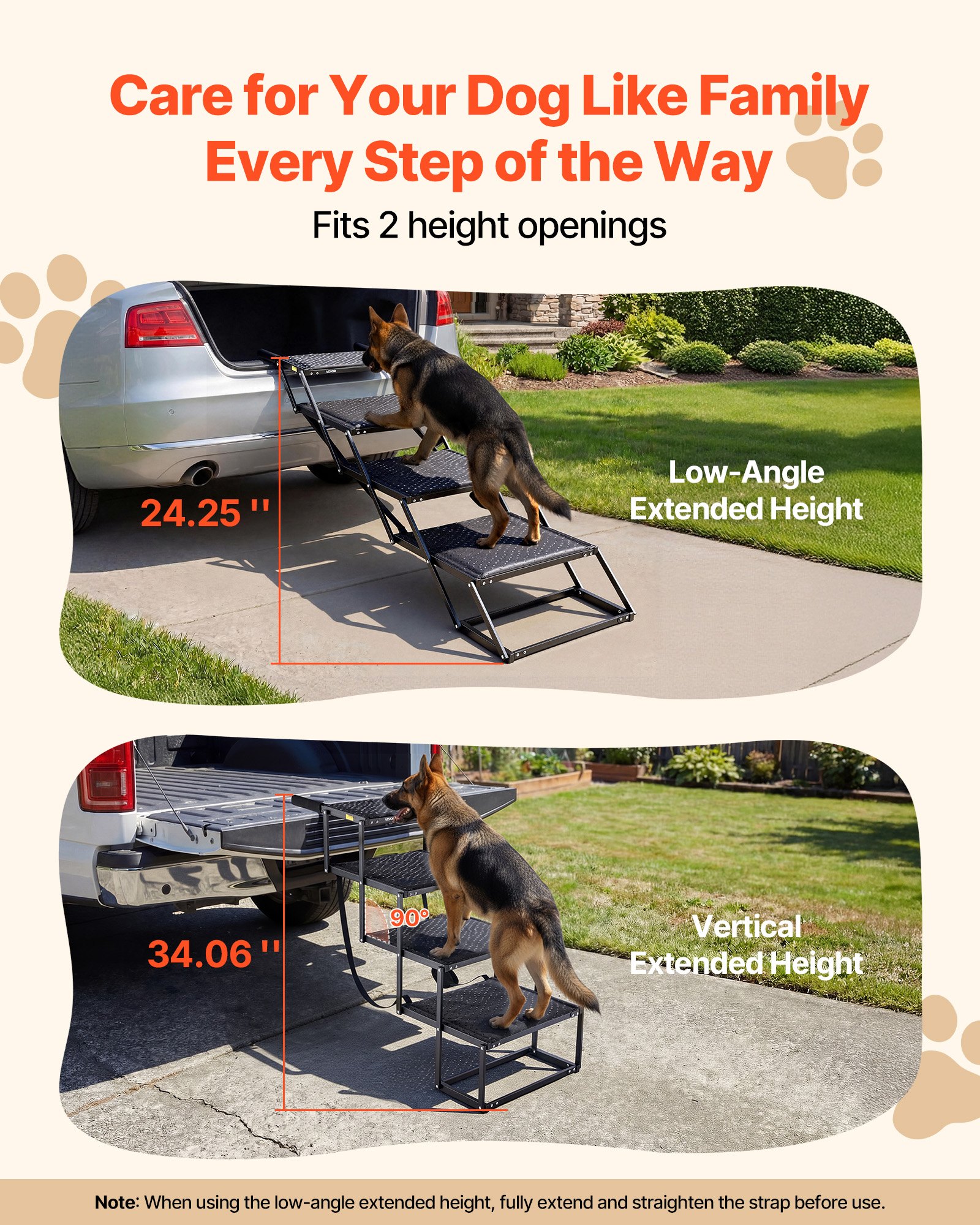 VEVOR Dog Stairs for Car, 4 Steps Extra Wide Foldable Dog Ramp for Large Dogs with Non-Slip Surface, Portable Lightweight Pet Stairs Ladder for Car, SUV, Truck, High Bed, Sofa, Support up to 113 kg