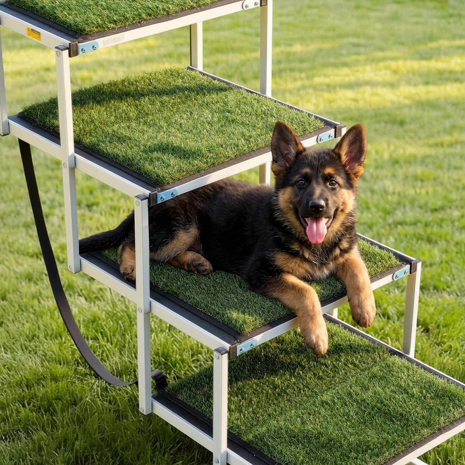 VEVOR Dog Stairs for Car, 4 Steps Extra Wide Foldable Dog Ramp for Large Dogs with Non-Slip Surface, Portable Lightweight Pet Stairs Ladder for Car, SUV, Truck, High Bed, Sofa, Support up to 91 kg