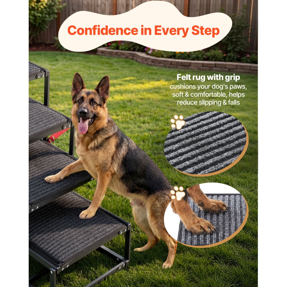 VEVOR Hundetreppe Auto Klappbar 4-Stufig, Extra Breite Hunderampe für Große Hunde mit Weichem Filzteppich, Tragbare Einstiegshilfe für Auto, SUV, LKW, Hochbett, Sofa, Tragkraft bis 90 kg