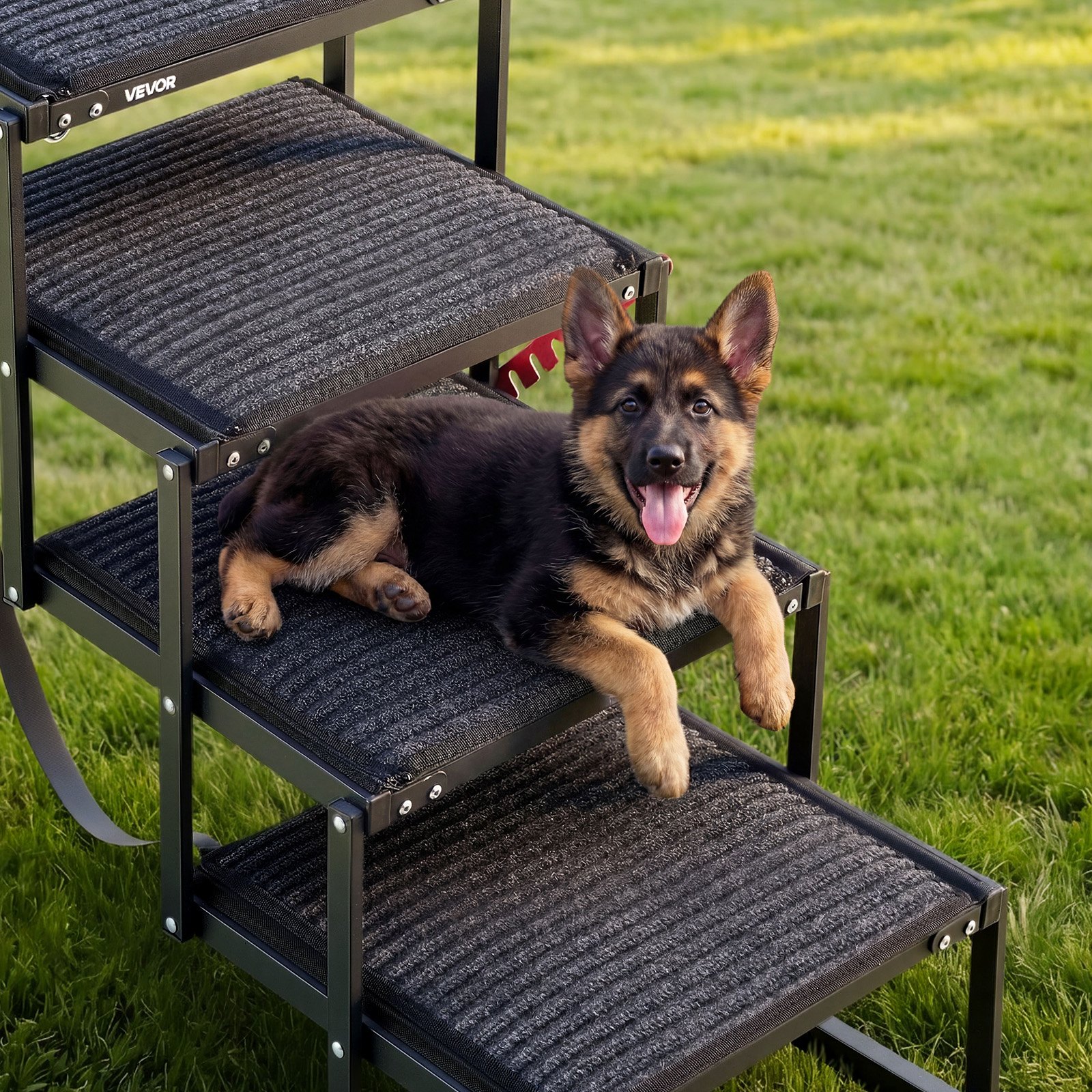 VEVOR Hundetreppe Auto Klappbar 4-Stufig, Extra Breite Hunderampe für Große Hunde mit Weichem Filzteppich, Tragbare Einstiegshilfe für Auto, SUV, LKW, Hochbett, Sofa, Tragkraft bis 90 kg