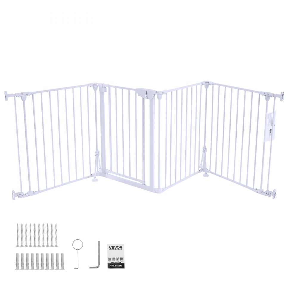 VEVOR Kaminschutzgitter Metall Absperrgitter ohne Bohren 753 mm 4-tlg. Weiß, Ofenschutzgitter für Hunde, Doppel-Dreieck-Stütze, Metallkonstruktion, Freistehend oder zur Wandmontage, Flexible Formen
