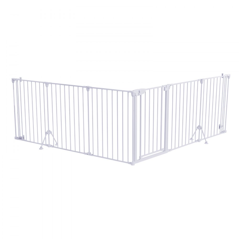 VEVOR Kaminschutzgitter Absperrgitter ohne Bohren 813 mm 6-tlg. Metall Weiß, Ofenschutzgitter für Hunde, Doppel-Dreieck-Stütze, Metallkonstruktion, Freistehend oder zur Wandmontage, Flexible Formen