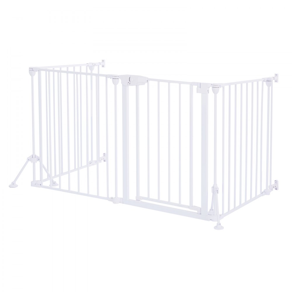 VEVOR Kaminschutzgitter Absperrgitter ohne Bohren 813 mm 4-tlg. Metall Weiß, Ofenschutzgitter für Hunde, Doppel-Dreieck-Stütze, Metallkonstruktion, Freistehend oder zur Wandmontage, Flexible Formen